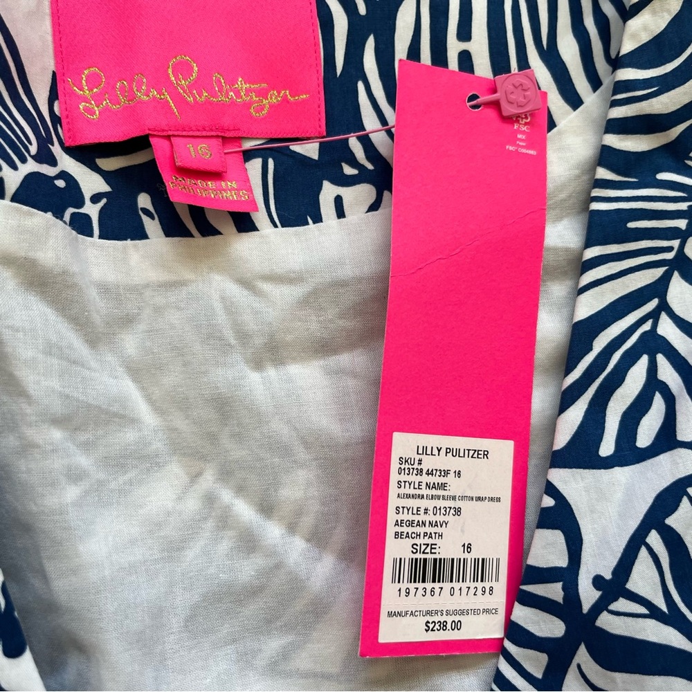 LILLY PULITZER NWT Alexandria Elbow Sleeve Cotton Wrap Dress Size 16 Trendy Chic - Picture 4 of 8